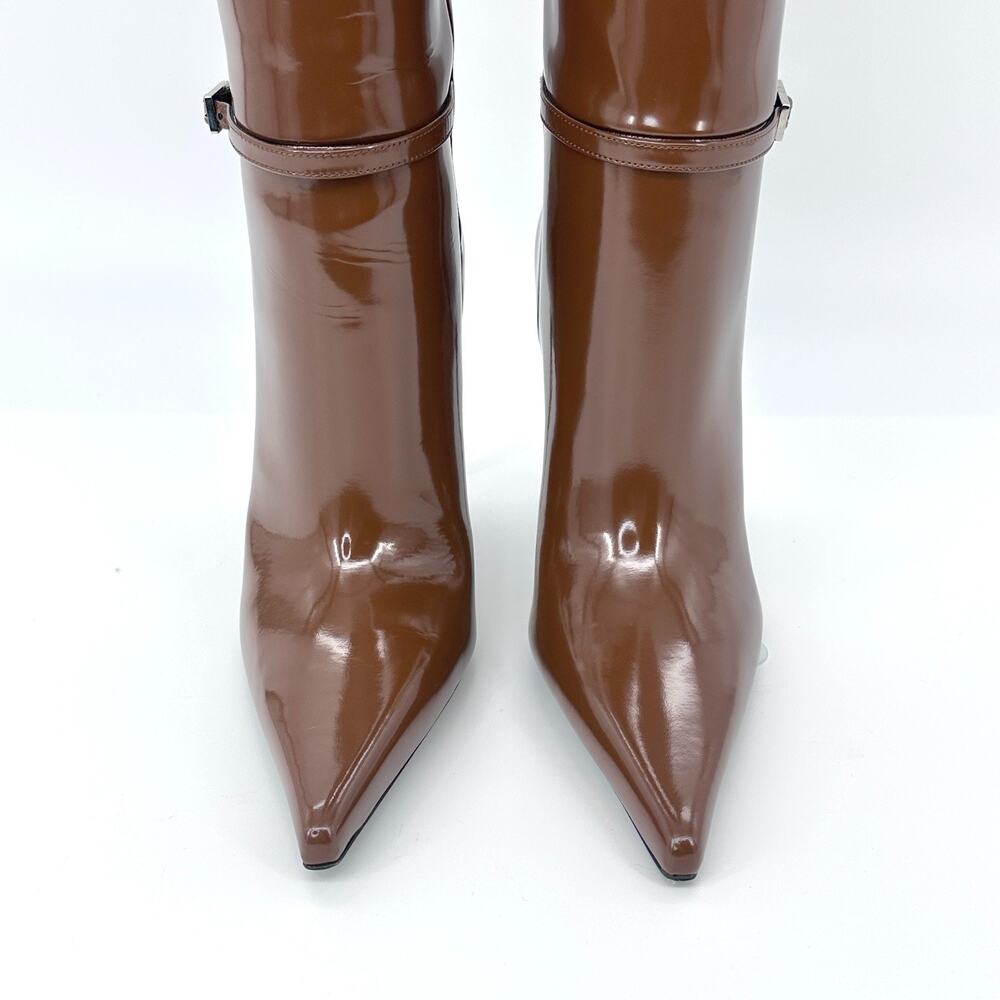 NWOB Saint Laurent Vendome Knee High Boots Pointed Toe Brown Leather EU 38 US 8 - Picture 6 of 14